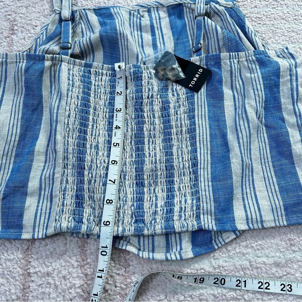 NWT Torrid Blue and Tan Striped Linen Blend Cropped Tank Top Size 1-14/16 - Picture 8 of 11